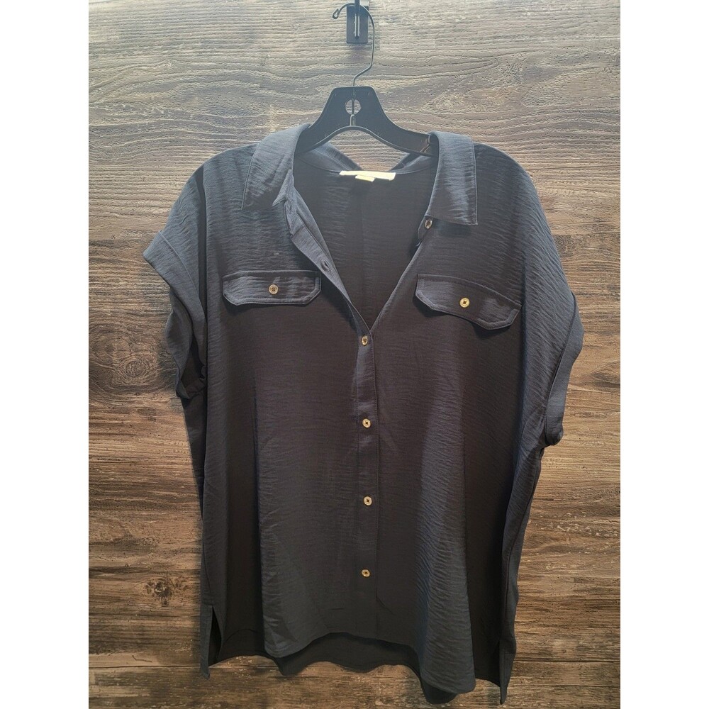 MICHAEL Michael Kors Blue Cuffed Short Sleeve Button-Up Shirt Large
